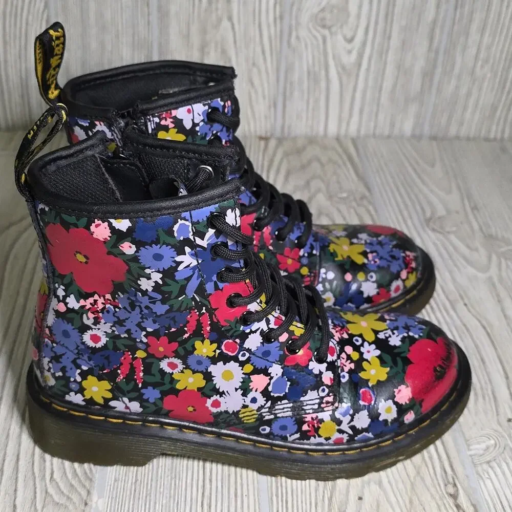 Dr. Martens Youth 1460 Wander Floral Print Leather Combat Boots Kids Size 1